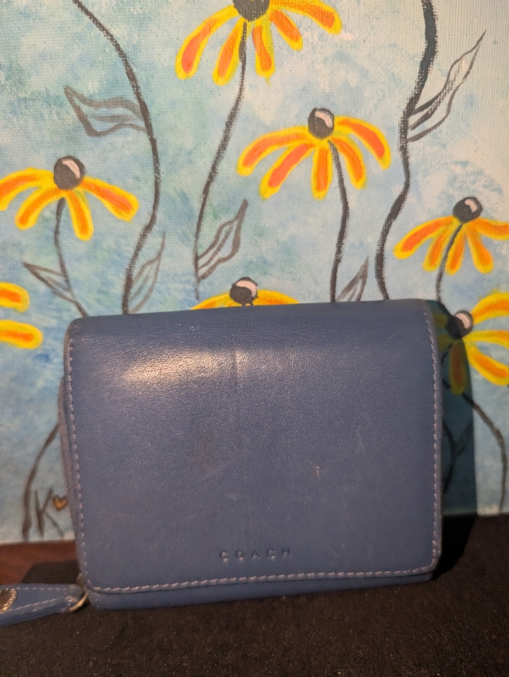 Coach Compact Leather Wallet in Blue